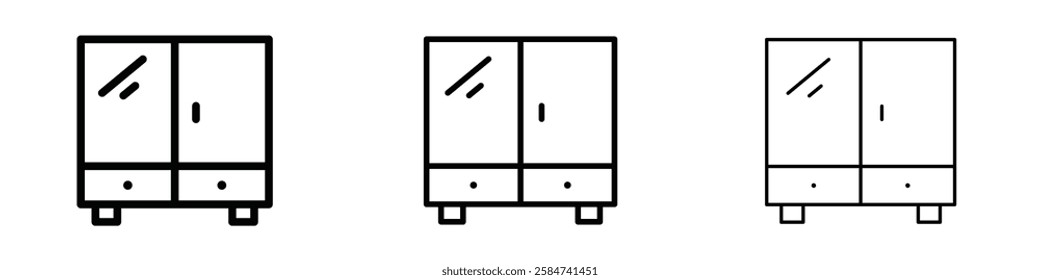 Cabinet icons in three different stroke lines