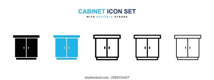 Cabinet icons vector collection in black and blue colors on white background