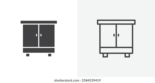 Cabinet icons vectors illustrations in black fill and liner versions