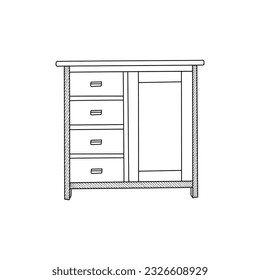 Cabinet interior line art design template, vector symbol, sign, outline illustration. icon from furniture collection isolated on white background