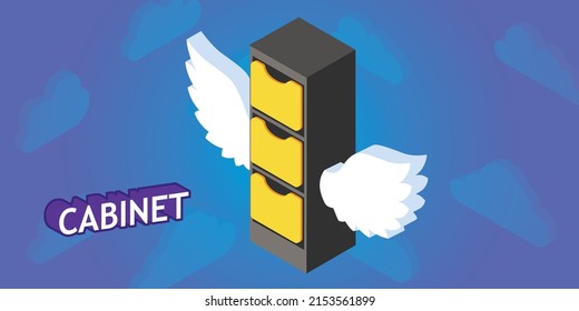 Kabinett isometrisches Design Symbol. Vektorgrafik, Web-Illustration. 3D-Farbkonzept