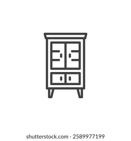 Cabinet line icon. linear style sign for mobile concept and web design. Wooden storage unit with doors outline vector icon. Symbol, logo illustration. Vector graphics