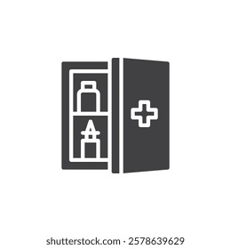 Cabinet with medicine bottles vector icon. filled flat sign for mobile concept and web design. Medicine Cabinet glyph icon. First aid symbol, logo illustration. Vector graphics