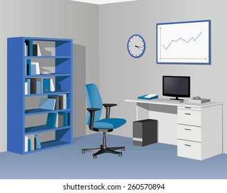 Cabinet office in blue. Vector illustration