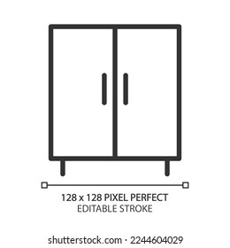 Kabinett Pixel perfekte Linearsymbol. Dekoratives Sideboard. Wohnzimmer. Schrank mit Türen. Möbelgeschäft zu Hause. Dünne Illustration. Contour-Symbol. Vektorgrafik-Zeichnung. Bearbeitbarer Hub