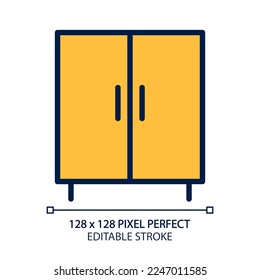 Cabinet pixel perfect RGB color icon. Decorative sideboard. Living room. Cupboard with doors. Home furniture store. Isolated vector illustration. Simple filled line drawing. Editable stroke