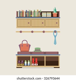 Cabinet Seat With Wall Cabinet Vector Illustration