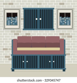 Cabinet Seat With Wall Cabinet Vector Illustration
