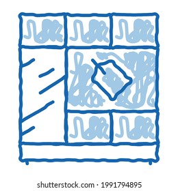archivador vender el vector de icono de esbozo. Cartel pintado a mano de la línea azul del doodle de cartón armario de venta de letrero. ilustración de símbolo aislado
