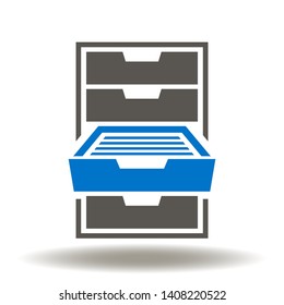 Cabinet storage files icon vector. Searching business administration file logo. Information archive illustration.