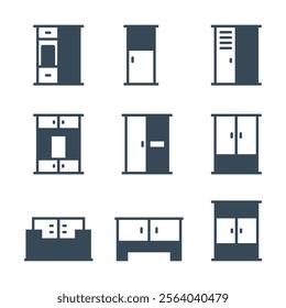 Cabinet and storage icon set stock illustration