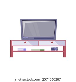 Cabinet with a television on an isolated background. Vector illustration in a flat style