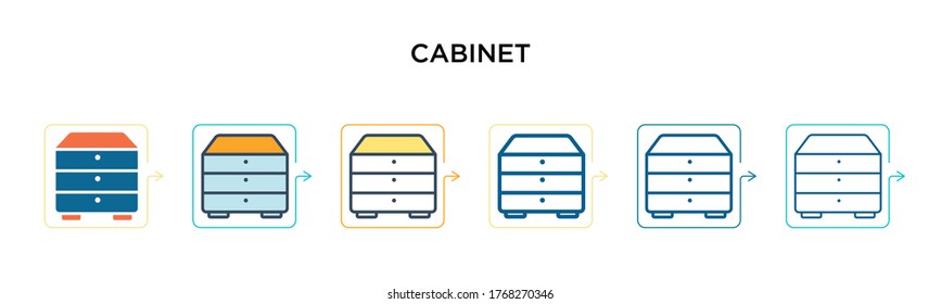 Cabinet vector icon in 6 different modern styles. Black, two colored cabinet icons designed in filled, outline, line and stroke style. Vector illustration can be used for web, mobile, ui