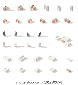 Cabinet or workplace low poly isometric icon set vector graphic illustration