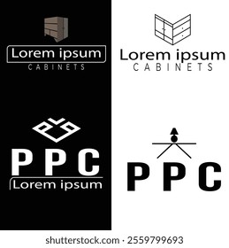 cabinets logo in 4  design, black and white background.