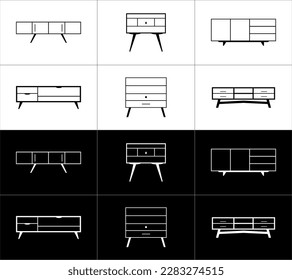 Juego de iconos de contorno de archivadores aislados en fondo blanco y negro.