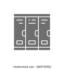 Cabinets, school lockers, locker room grey icon.