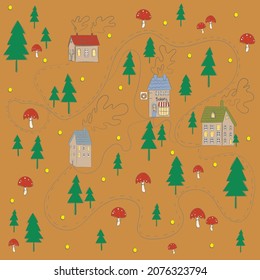 Cabinas y panadería en la ilustración del vector forestal