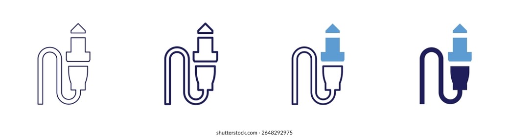 Icono de batería de cable en 4 estilos diferentes. Línea delgada, línea, línea en negrita, duotono. Estilo duotono. Trazo editable.