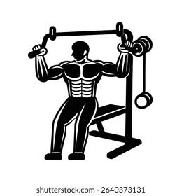 Cable Biceps Curl Station Training Equipment Silhouette Vector Art Illustration