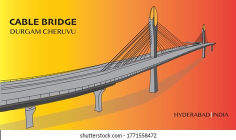 Cable Bridge from Hyderabad India drawing with gradient background  