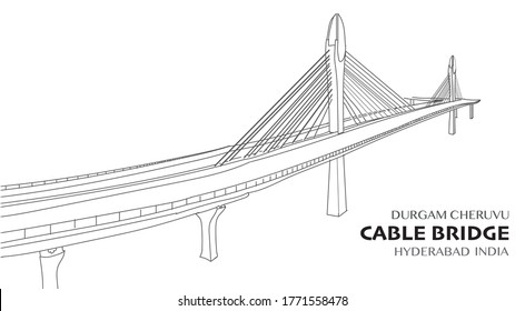 Cable Bridge from Hyderabad India outline drawing