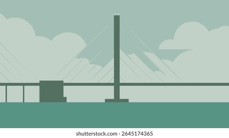 Cable bridge towers span waters under sky during daytime backdrop