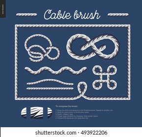Cable brush - rope detail vector brush with end elements, and few usage examples - knots, loops, frames.