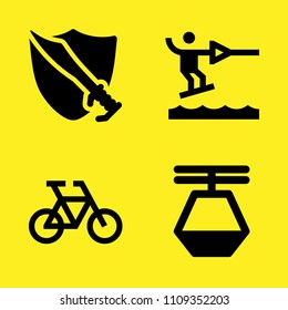 cable car cabin, bike, water ski and swords vector icon set. Sample icons set for web and graphic design