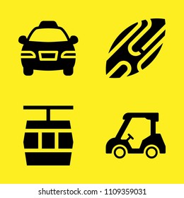 cable car cabin, golf cart, taxi and skimboard vector icon set. Sample icons set for web and graphic design