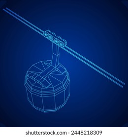 Cable car cabin gondola. Funicular simple cableway concept. Wireframe low poly mesh vector illustration