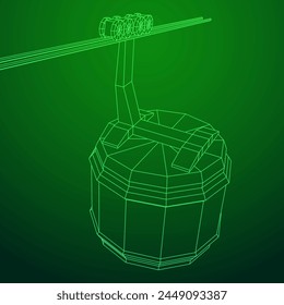 Cable car cabin gondola. Funicular simple cableway concept. Wireframe low poly mesh vector illustration