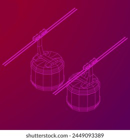 Cable car cabin gondola. Funicular simple cableway concept. Wireframe low poly mesh vector illustration