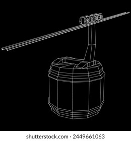 Cable car cabin gondola. Funicular simple cableway concept. Wireframe low poly mesh vector illustration