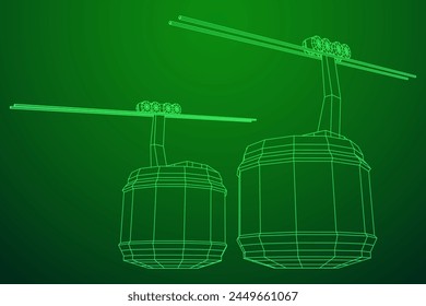 Cable car cabin gondola. Funicular simple cableway concept. Wireframe low poly mesh vector illustration