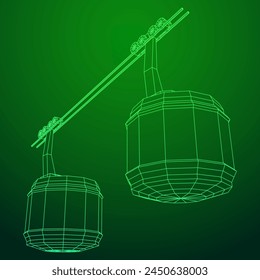 Cable car cabin gondola. Funicular simple cableway concept. Wireframe low poly mesh vector illustration