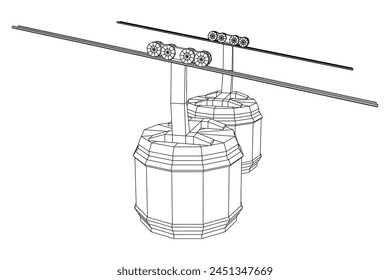Cable car cabin gondola. Funicular simple cableway concept. Wireframe low poly mesh vector illustration
