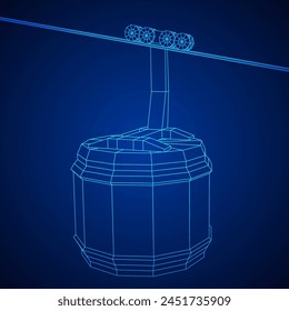 Cable car cabin gondola. Funicular simple cableway concept. Wireframe low poly mesh vector illustration