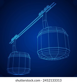 Cable car cabin gondola. Funicular simple cableway concept. Wireframe low poly mesh vector illustration