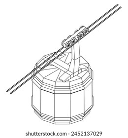 Cable car cabin gondola. Funicular simple cableway concept. Wireframe low poly mesh vector illustration