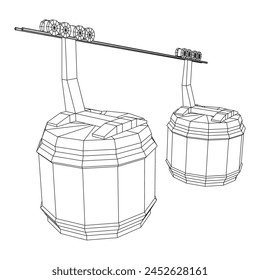 Cable car cabin gondola. Funicular simple cableway concept. Wireframe low poly mesh vector illustration