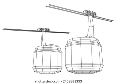 Cable car cabin gondola. Funicular simple cableway concept. Wireframe low poly mesh vector illustration