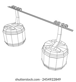 Cable car cabin gondola. Funicular simple cableway concept. Wireframe low poly mesh vector illustration