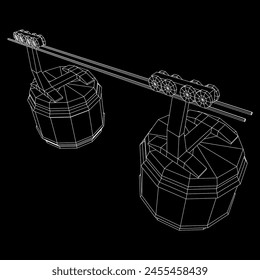 Cable car cabin gondola. Funicular simple cableway concept. Wireframe low poly mesh vector illustration
