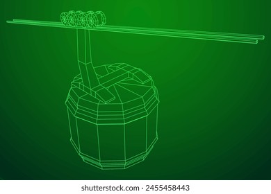 Cable car cabin gondola. Funicular simple cableway concept. Wireframe low poly mesh vector illustration