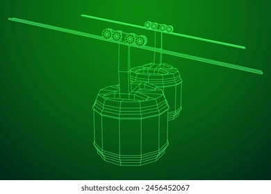 Cable car cabin gondola. Funicular simple cableway concept. Wireframe low poly mesh vector illustration