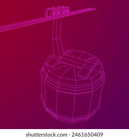Cable car cabin gondola. Funicular simple cableway concept. Wireframe low poly mesh vector illustration