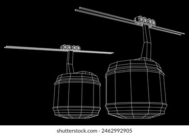 Cable car cabin gondola. Funicular simple cableway concept. Wireframe low poly mesh vector illustration