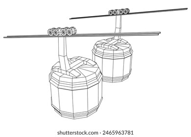 Cable car cabin gondola. Funicular simple cableway concept. Wireframe low poly mesh vector illustration