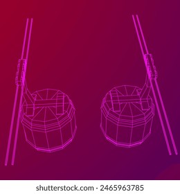 Cable car cabin gondola. Funicular simple cableway concept. Wireframe low poly mesh vector illustration